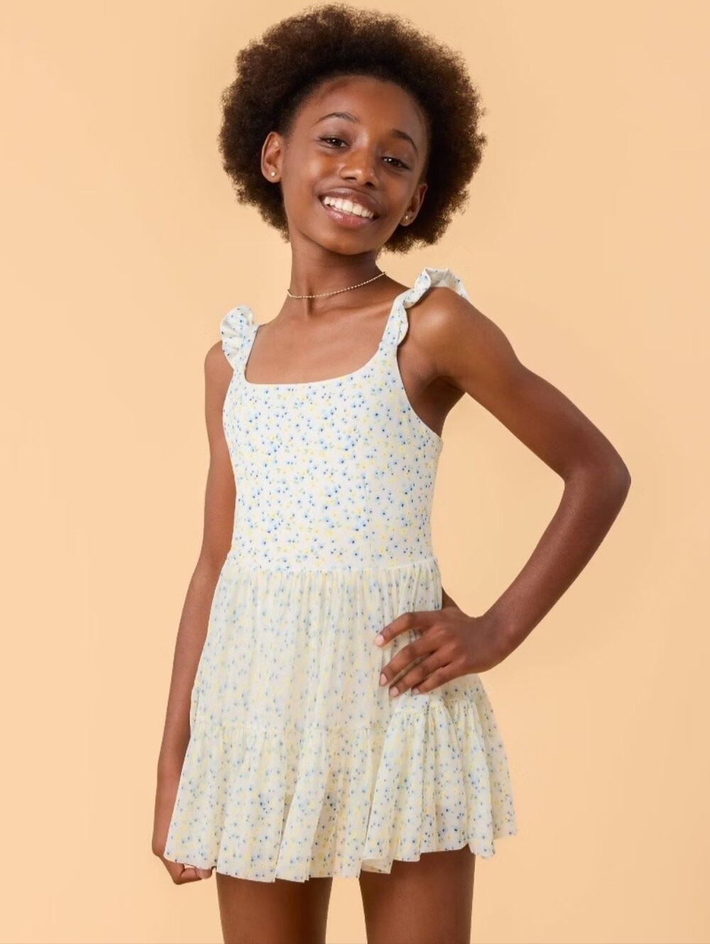 Blogilates Girls' Mommy & Me Ballerina Ruffle Dress - White Floral Print XL
